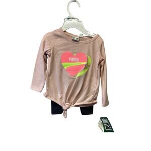 Puma 2 Piece Set Pink Long Sleeve & Black Leggings Girls Size 6-9 Months
